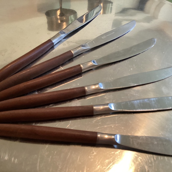 SET OF 6 VINTAGE ECKO ETERNA FORGED STAINLESS WOOD HANDLE KNIVES - Picture 2 of 5